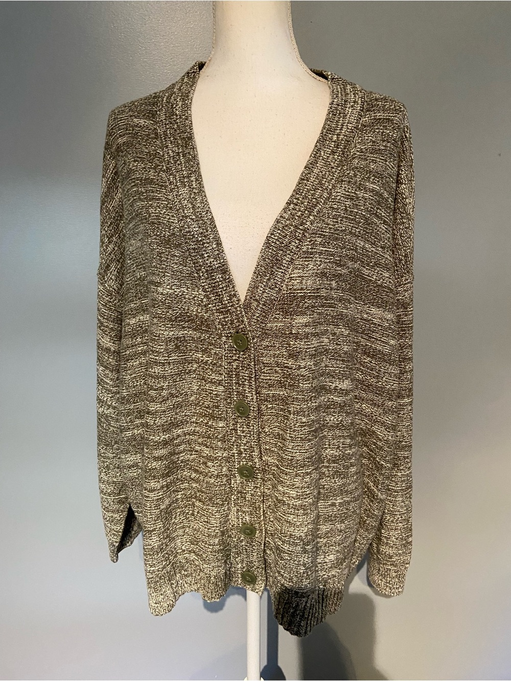 Peace Love World Olive Marled Button Front Cardigan